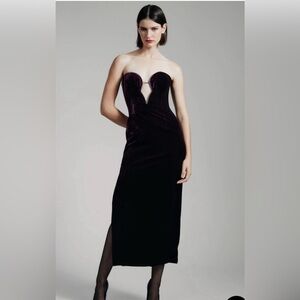 Bardot Strapless Velvet Dress in Deep Purple